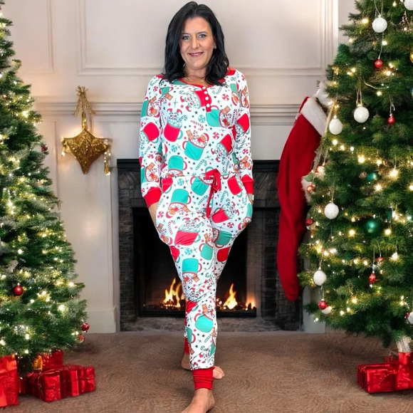 Shirley & Stone Christmas Jogger Lounge‎ Pajama Set Hot Cocoa Gingerbread Man - Picture 3 of 14